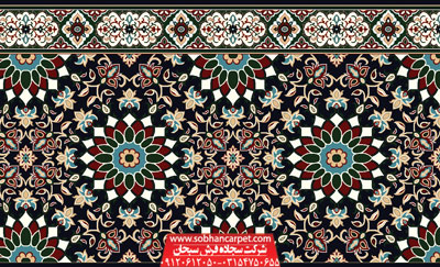 سجاده فرش تشریفاتی مسجد طرح کاشی کاری - زمینه سرمه ای