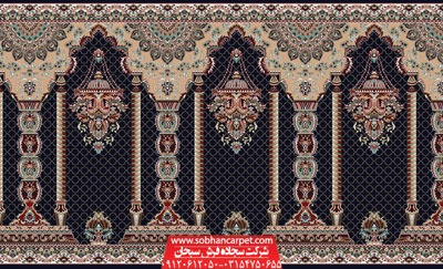 سجاده فرش محرابی مسجد طرح مناره - زمینه سرمه ای