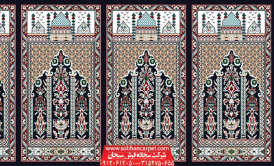 فرش محرابی مسجد کاشان طرح عروج - زمینه سرمه ای