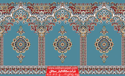فرش محرابی مسجد طرح بارگاه - زمینه آبی فیروزه ای