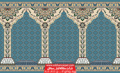 سجاده فرش محرابی مسجد طرح جنات - زمینه آبی