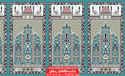 فرش محرابی مسجد طرح عروج - زمینه آبی فیروزه ای