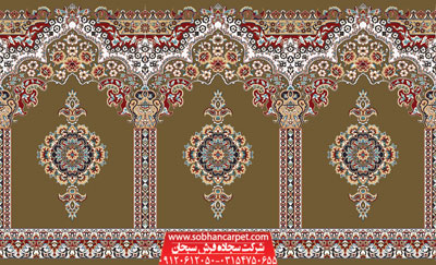 فرش محرابی کاشان برای مسجد طرح بارگاه - زمینه گردویی