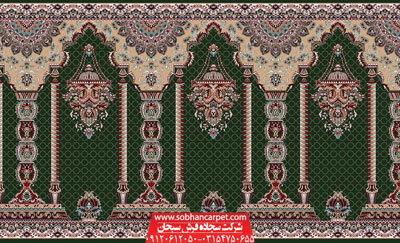فرش سجاده مسجد طرح مناره - زمینه سبز یشمی