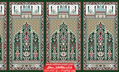 فرش محرابی برای مسجد و نمازخانه طرح عروج - زمینه سبز یشمی