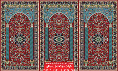 سجاده فرش محرابی مسجد طرح ستاره کویر - زمینه قرمز روناسی