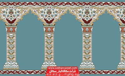 فرش محرابی مسجد طرح مولانا - زمینه آبی فیروزه ای