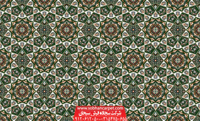 فرش تشریفاتی برای مسجد طرح خاتم - زمینه سبز یشمی