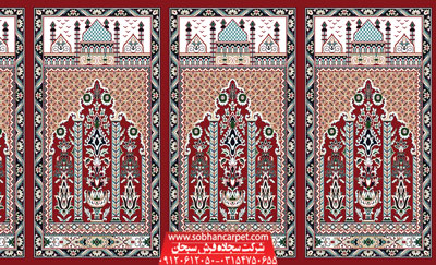 فرش محرابی برای مسجد طرح عروج - زمینه قرمز روناسی