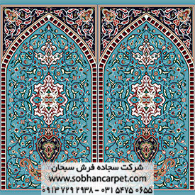 فرش ماشینی سجاده ای طرح اصفهان با رنگبندی زمینه آبی