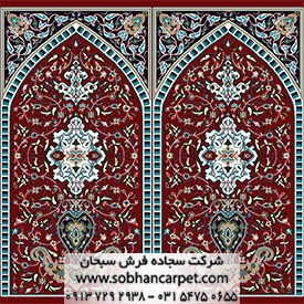 فرش ماشینی سجاده ای طرح اصفهان با رنگبندی زمینه قرمز