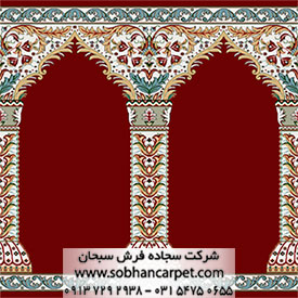 فرش ماشینی محرابی طرح مولانا قرمز رنگ