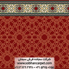 فرش مسجد و نمازخانه بدون محراب طرح سماوات رنگ قرمز